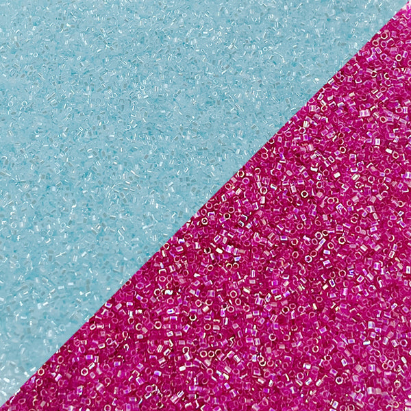 Miyuki Microcut Glass Beads Luster 1mm, Rainbow pink+Sky blue, 200 Grams