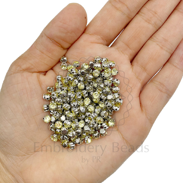 Premium Rhinestone Clasp Cup - 3MM | 	Light Yellow