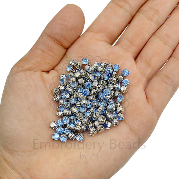 Premium Rhinestone Clasp Cup - 4MM | Sky Blue Diamond