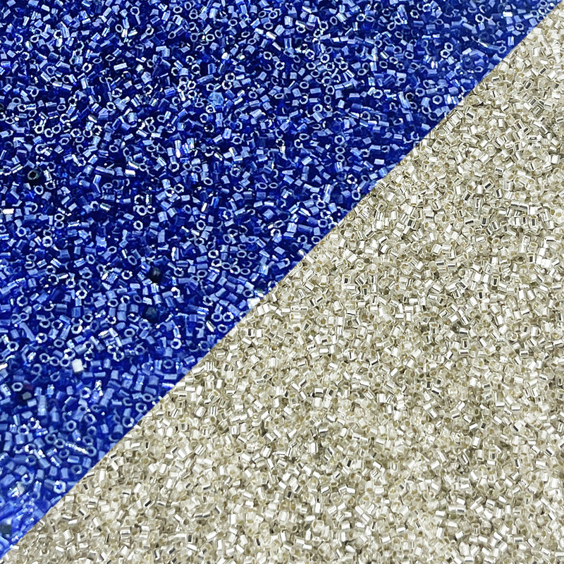 Miyuki Microcut Glass Beads Luster 1mm, Royal blue+Sky blue, 200 Grams