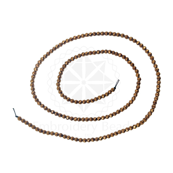 Crystal Bicone Round Beads Line | 2MM | Copper 10 Lines | Per Line Approx 180 Pieces | Total Approx 1800 Pieces