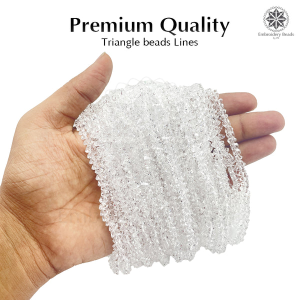 Crystal Bicone Triangle Beads Line | 6MM | White 5 Lines | Per Line Approx 88 Pieces | Total Approx 440 Pieces