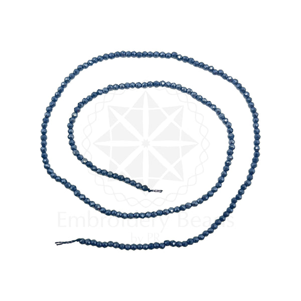 Crystal Bicone Round Beads Line | 2MM | Dark Navy 20 Lines | Per Line Approx 180 Pieces | Total Approx 3600 Pieces