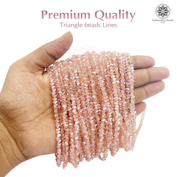 Crystal Bicone Triangle Beads Line | 4MM | Peach 5 Lines | Per Line Approx 120 Pieces | Total Approx 600 Pieces
