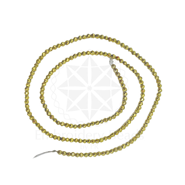 Crystal Bicone Round Beads Line | 2MM | Gold 10 Lines | Per Line Approx 180 Pieces | Total Approx 1800 Pieces