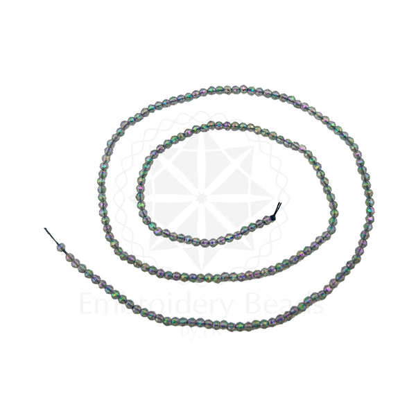 Crystal Bicone Round Beads Line | 2MM | Rainbow Grey 10 Lines | Per Line Approx 180 Pieces | Total Approx 1800 Pieces
