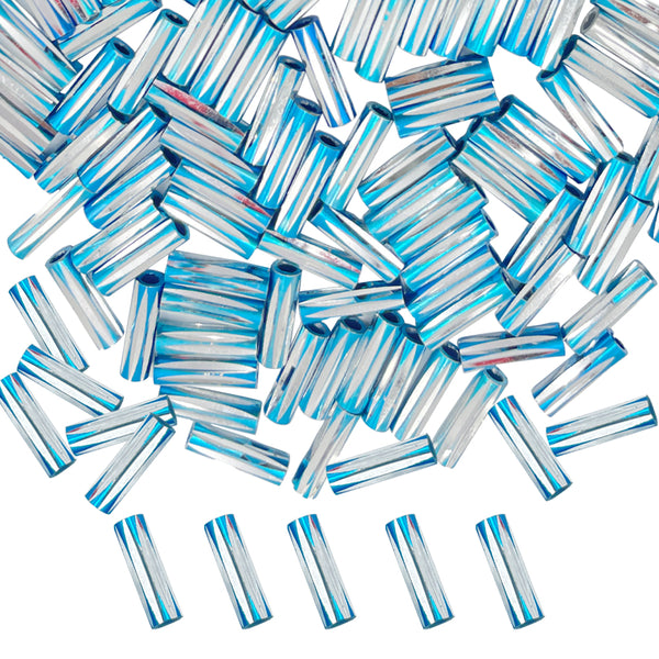 Twisted Metallic Cylinder Shape Beads 10mm, Blue (100 Pieces) Making Embroidery Craft DIY Work Jewellery