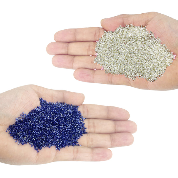 Miyuki Microcut Glass Beads Luster 1mm, Royal blue+Silver, 200 Grams