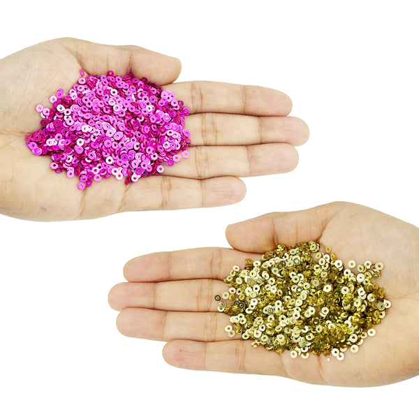 Metallic Flat Round Sequins 3mm, 200 Grams - Pink + Gold