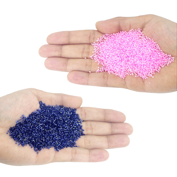 Miyuki Microcut Glass Beads Luster 1mm, Royal blue+Baby pink, 200 Grams