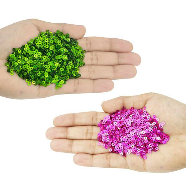 Metallic Flat Round Sequins 3mm, 200 Grams - Pink + Lime Green