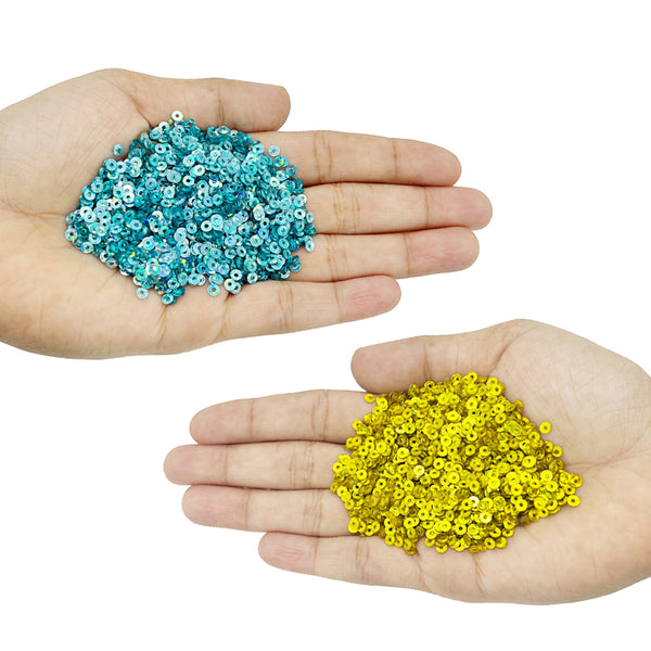 Hologram Flat Round Sequins 3mm, 200 Grams - Bottle Green + Buttercup