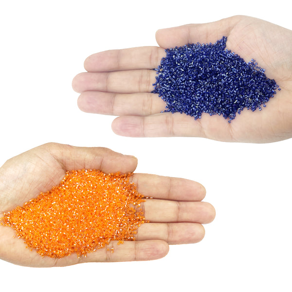 Miyuki Microcut Glass Beads Luster 1mm, Orange+Royal blue, 200 Grams