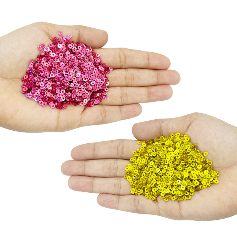 Hologram Flat Round Sequins 3mm, 200 Grams - Buttercup + Light Pink