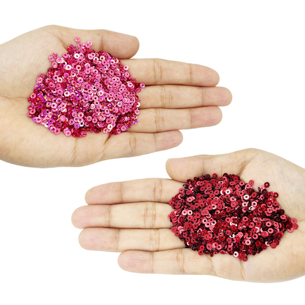 Hologram Flat Round Sequins 3mm, 200 Grams - Light Pink + Dark Red
