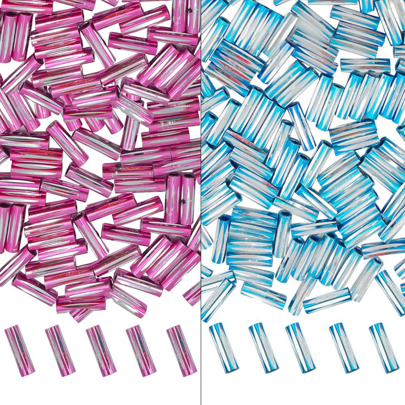Twisted Metallic Cylinder Shape Beads Mix 10mm, Blue+Dark Blue (400 Pieces)