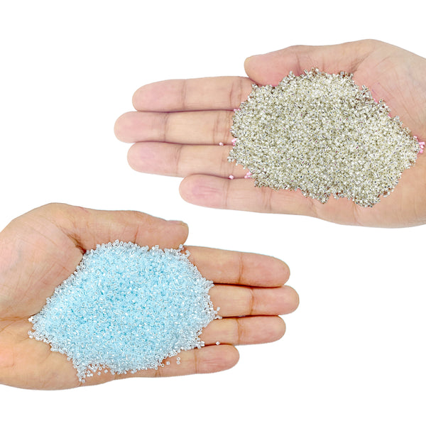 Miyuki Microcut Glass Beads Luster 1mm, Sky Blue+Silver, 200 Grams
