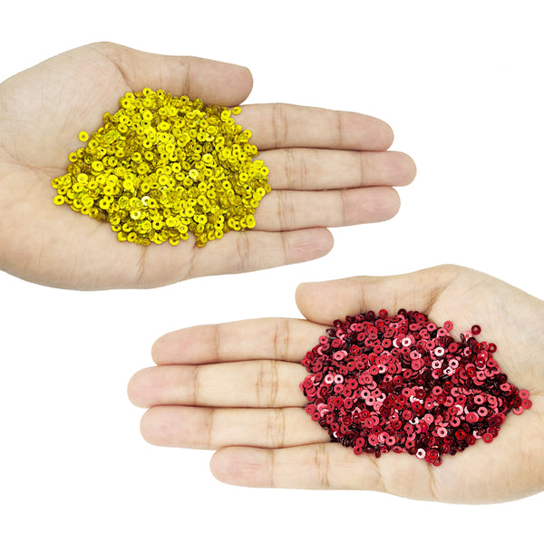 Hologram Flat Round Sequins 3mm, 200 Grams - Green + Dark Red