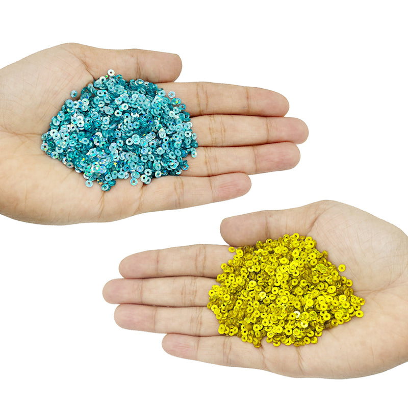 Hologram Flat Round Sequins 3mm, 200 Grams - Bottle Green + Light Pink