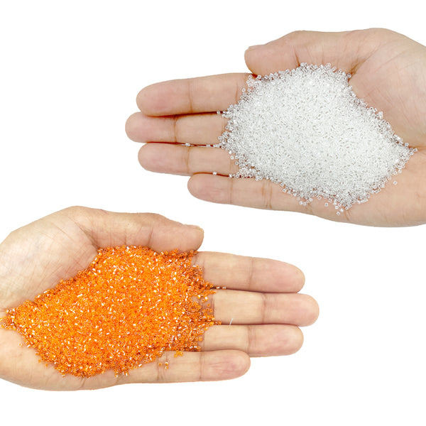 Miyuki Microcut Glass Beads Luster 1mm, Orange+White, 200 Grams