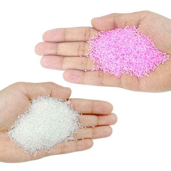 Miyuki Microcut Glass Beads Luster 1mm, Baby pink+White, 200 Grams