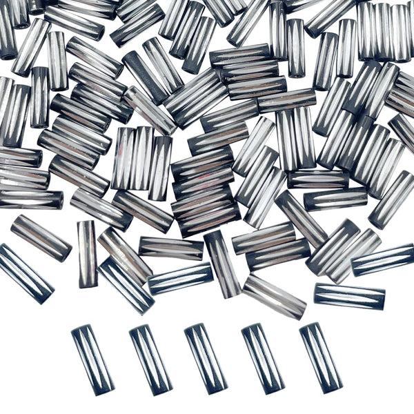 Twisted Metallic Cylinder Shape Beads 10mm, Black (100 Pieces)
