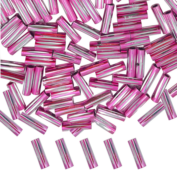Twisted Metallic Cylinder Shape Beads 10mm, Pink (100 Pieces) Making Embroidery Craft DIY Work Jewellery