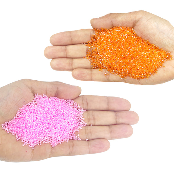 Miyuki Microcut Glass Beads Luster 1mm, Orange+Baby Pink, 200 Grams