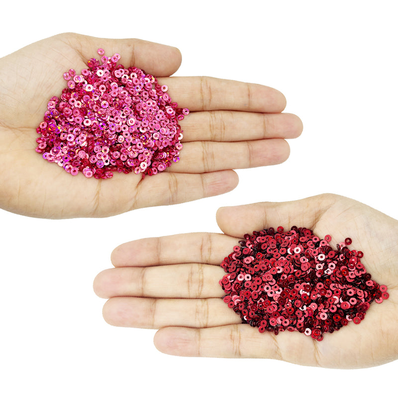 Hologram Flat Round Sequins 3mm, 200 Grams - Bottle Green + Light Pink