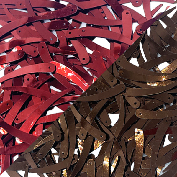 Sword Shape Metallic Sequins 34x5mm, 200 Grams - Light Brown + Dark Red