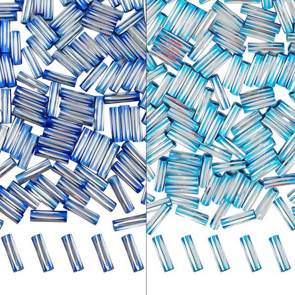 Twisted Metallic Cylinder Shape Beads Mix 10mm, Blue+Dark Blue (200 Pieces) Making Embroidery Craft DIY Work Jewellery