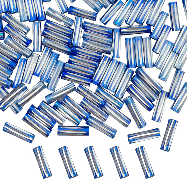 Twisted Metallic Cylinder Shape Beads 10mm, Dark Blue (100 Pieces) Making Embroidery Craft DIY Work Jewellery