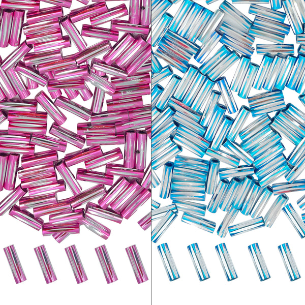 Twisted Metallic Cylinder Shape Beads Mix 10mm, Blue+Pink (400 Pieces) Making Embroidery Craft DIY Work Jewellery