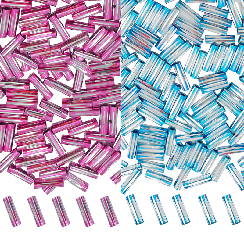 Twisted Metallic Cylinder Shape Beads Mix 10mm, Blue+Pink (400 Pieces) Making Embroidery Craft DIY Work Jewellery