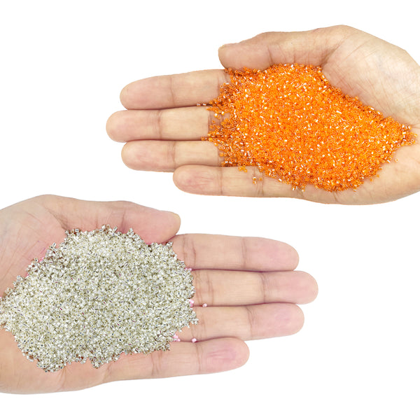 Miyuki Microcut Glass Beads Luster 1mm, Orange+Silver, 200 Grams