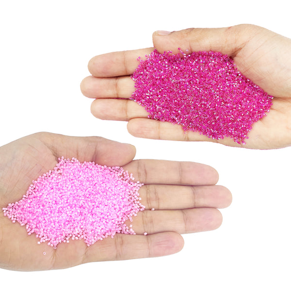 Miyuki Microcut Glass Beads Luster 1mm, Baby pink+Rainbow pink, 200 Grams