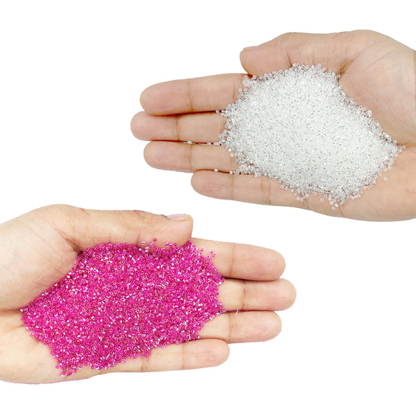 Miyuki Microcut Glass Beads Luster 1mm, Rainbow pink+White, 200 Grams