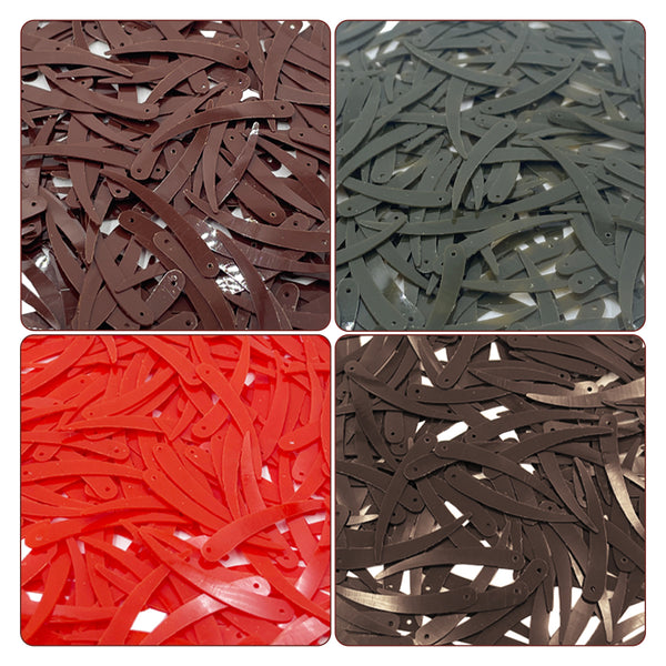 Sword Shape Flat Opaque Sequins 34x5mm - Coffee+Brown+Mehndi Green+Orange