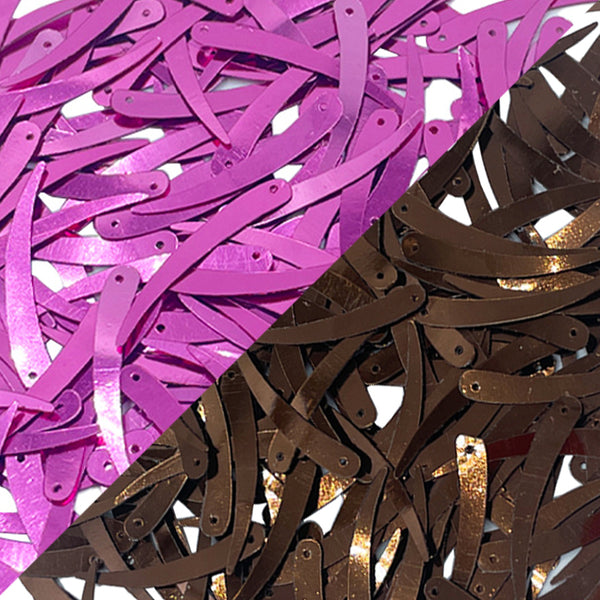 Sword Shape Metallic Sequins 34x5mm, 200 Grams - Light Brown + Hot Pink