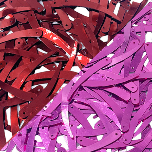 Sword Shape Metallic Sequins 34x5mm, 200 Grams - Hot Pink + Dark Red