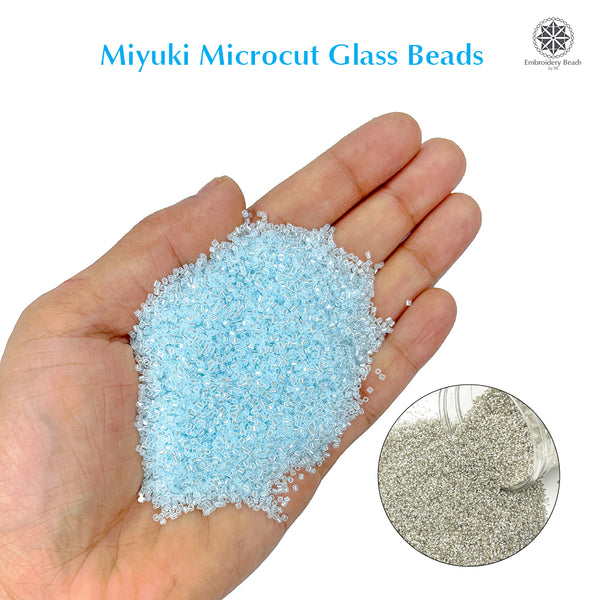Miyuki Microcut Glass Beads Luster 1mm, Sky Blue+Silver, 200 Grams