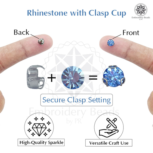 Premium Rhinestone Clasp Cup - 4MM | Sky Blue Diamond