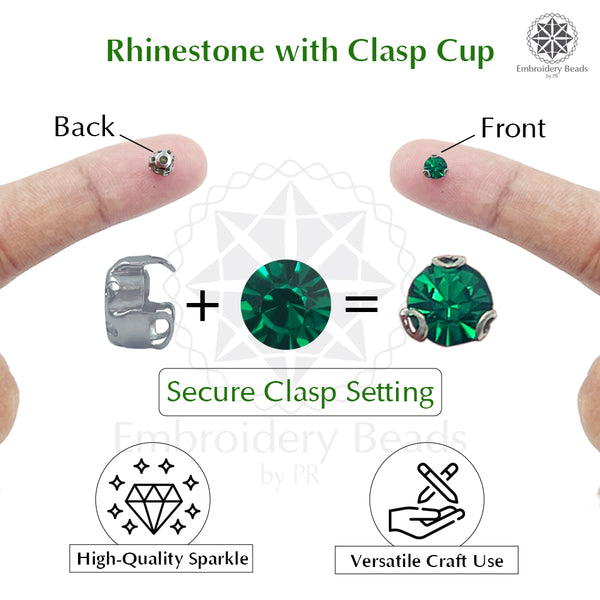 Premium Rhinestone Clasp Cup - 8MM | Emerald
