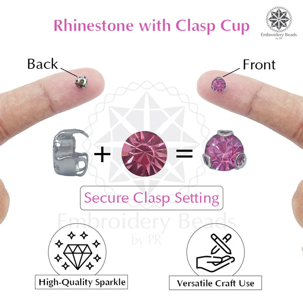 Premium Rhinestone Clasp Cup - 3MM | Rose