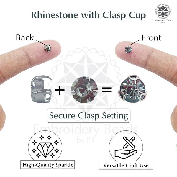 Premium Rhinestone Clasp Cup - 8MM | Black Diamond