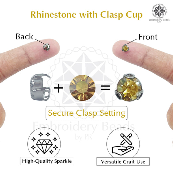 Premium Rhinestone Clasp Cup - 8MM | Golden Amber AB