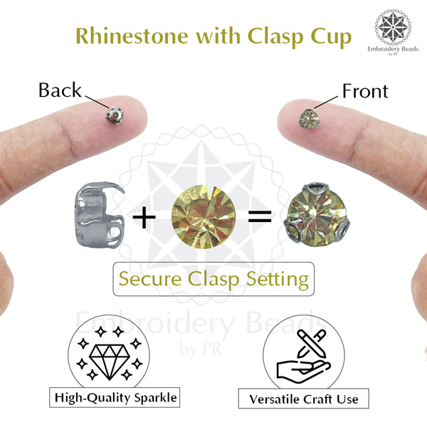 Premium Rhinestone Clasp Cup - 3MM | 	Light Yellow