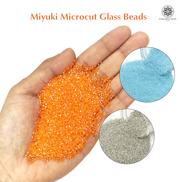 Miyuki Microcut Glass Beads Luster 1mm, Silver+Orange+Sky Blue, 450 Grams