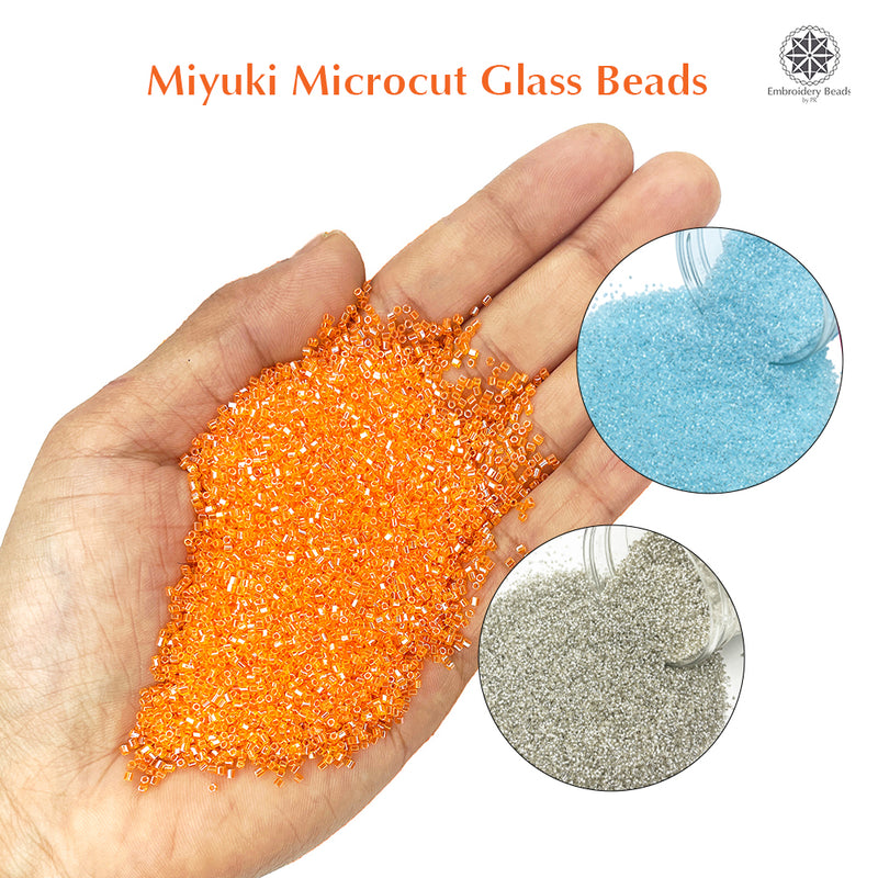 Miyuki Microcut Glass Beads Luster 1mm, Silver+Orange+Sky Blue, 450 Grams