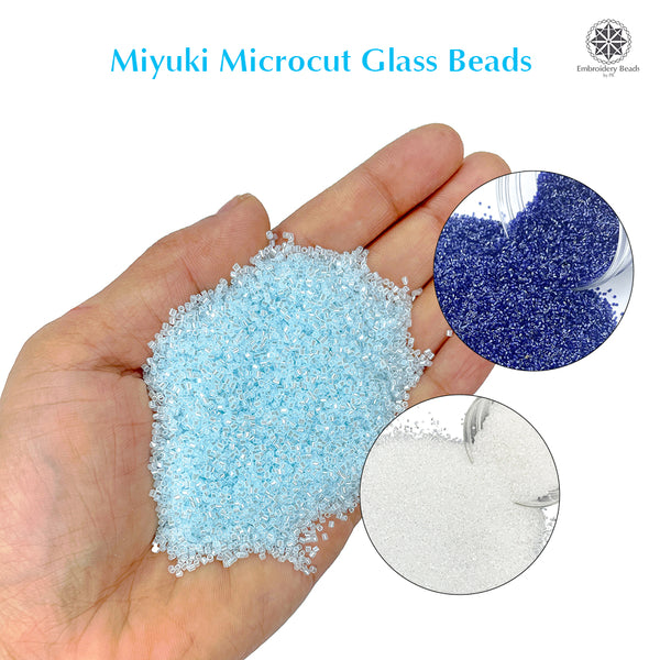 Miyuki Microcut Glass Beads Luster 1mm, White+Royal Blue+Sky Blue, 450 Grams